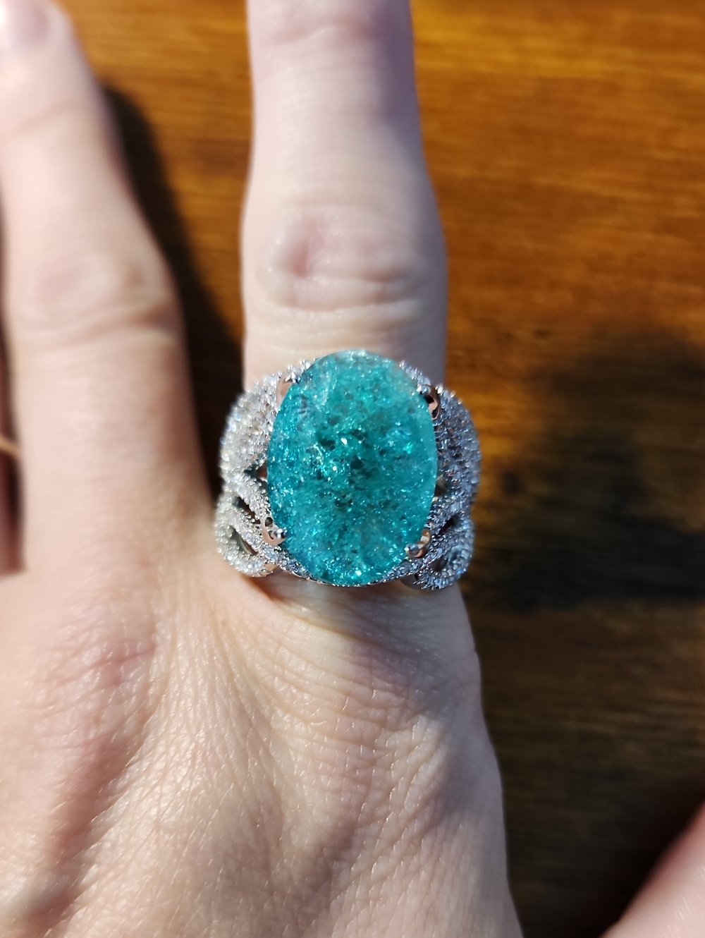 1pc Cubic Zirconia Rhinestones And Mint Green Gemstone Decor Ring Copper Jewelry